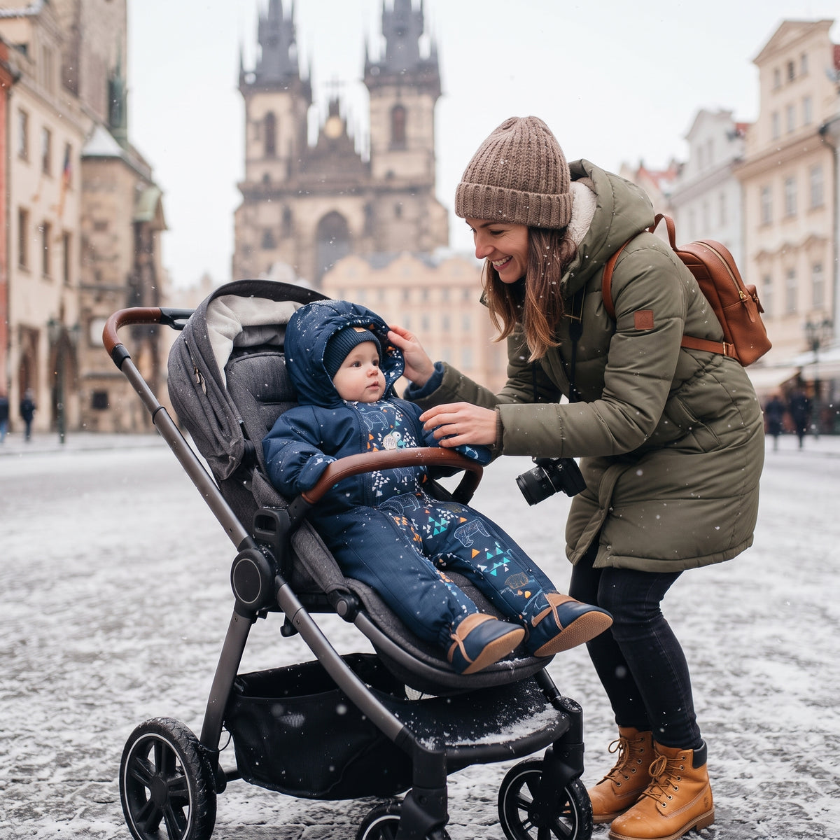 Monkey Mum® Dziecięcy zimowy kombinezon softshellowy z barankiem - Bajkowy wieczorynek z niedźwiedziem - roz. 62/68, 74/80