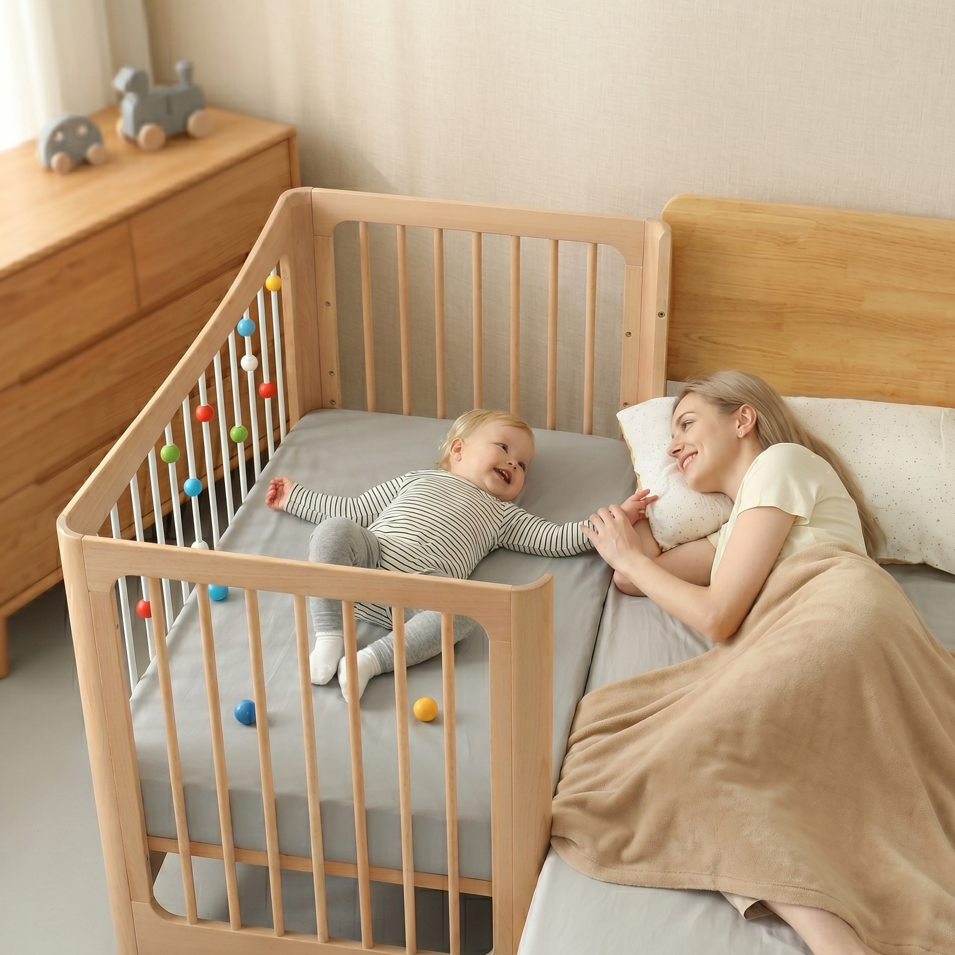 Łóżeczko dziecięce 4w1 - Lite drewno - 120x65 cm