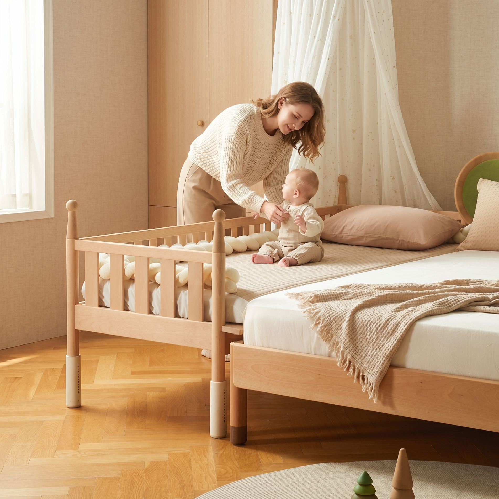 Łóżko dziecięce 5w1 - Lite drewno