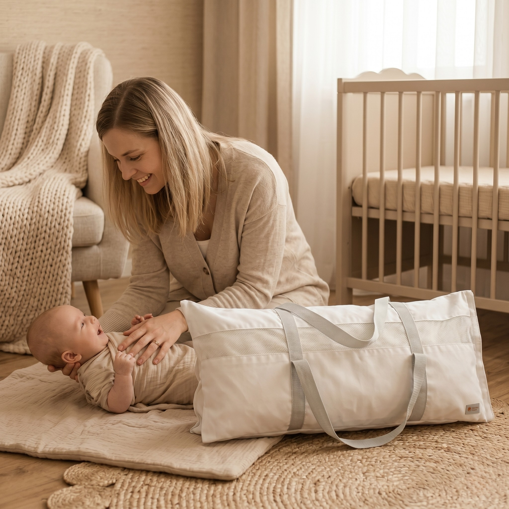 Podróżny worek Monkey Mum® na barierkę do łóżka - jasnoszary