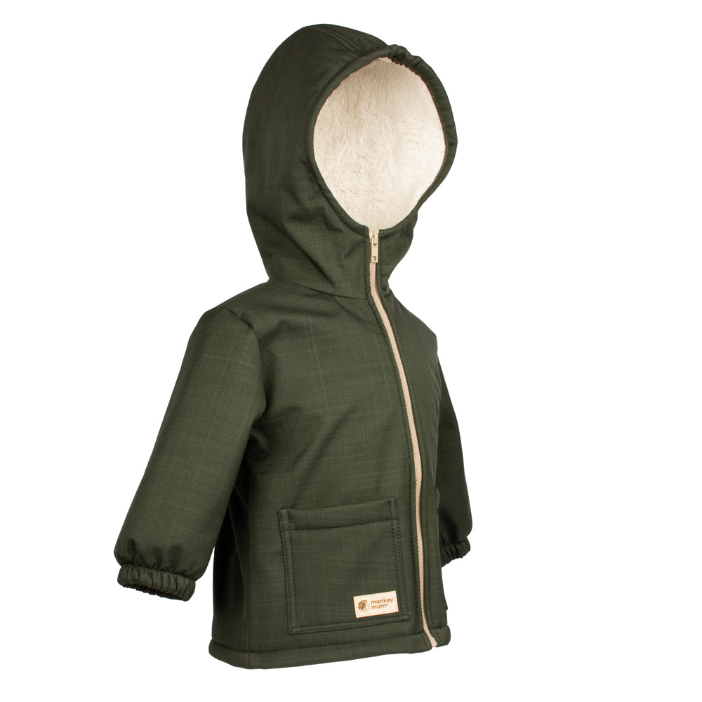 Dziecięca zimowa softshellowa kurtka z barankiem Monkey Mum® - Khaki myśliwy