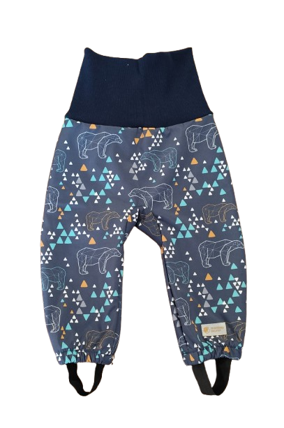 Dziecięce rosnące zimowe spodnie softshellowe z barankiem Monkey Mum® - Niedźwiedź origami - Ciemnoniebieskie