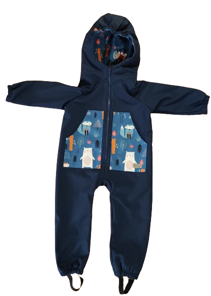Monkey Mum® Kombinezon softshellowy z membraną – Nocne niebo ze zwierzątkami - roz. 98/104, 110/116