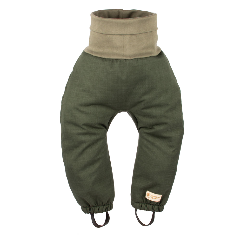 Dziecięce rosnące zimowe softshellowe spodnie z barankiem Monkey Mum® - Khaki myśliwy
