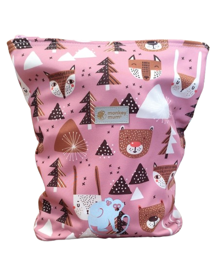 Dziecięcy softshellowy plecak Monkey Mum® - Leśne zwierzątka - Różowy