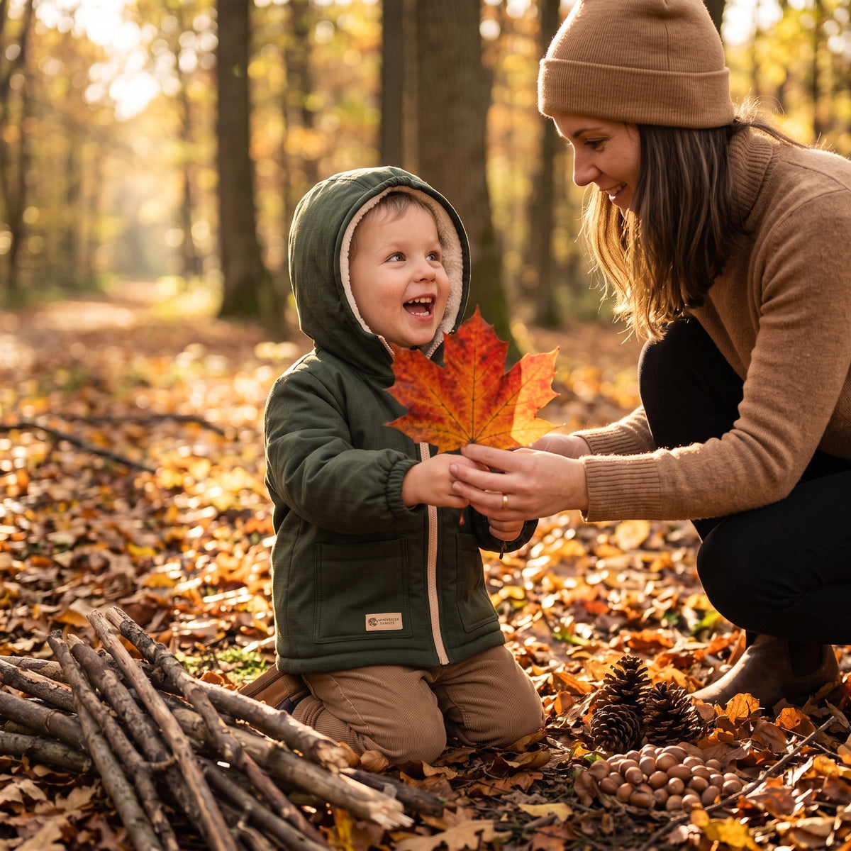 Dziecięca zimowa softshellowa kurtka z barankiem Monkey Mum® - Khaki myśliwy