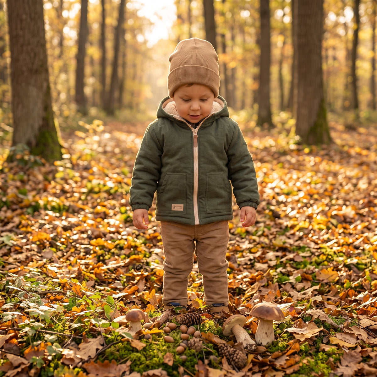 Dziecięca zimowa softshellowa kurtka z barankiem Monkey Mum® - Khaki myśliwy