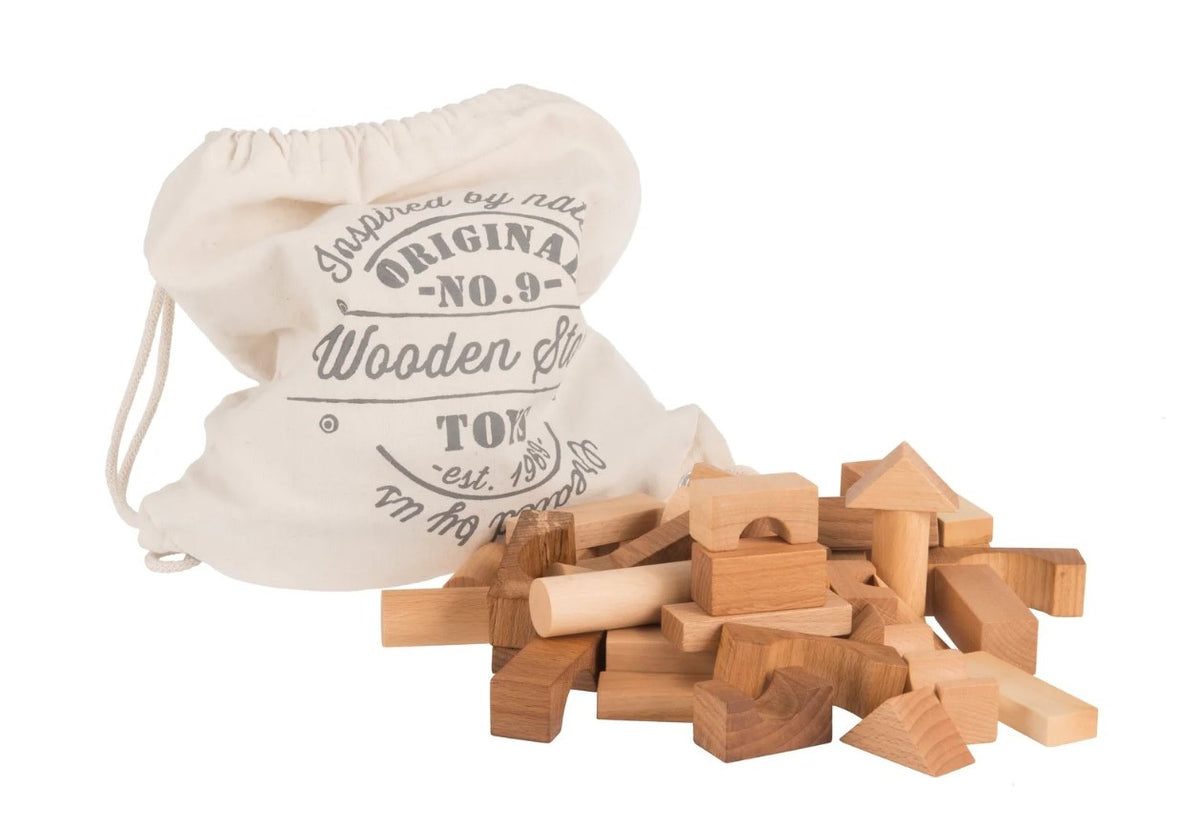 Wooden Story Kostki w woreczku bawełnianym - 60 szt. - Naturalne